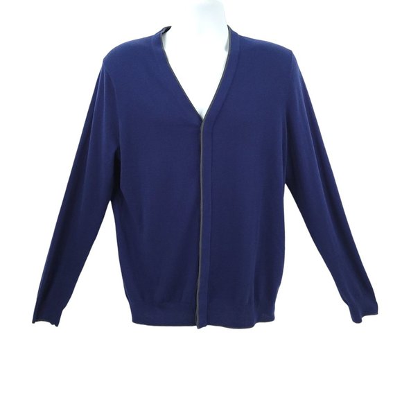 Joe Joseph Abboud Slim Fit Button Front Cardigan Mens Size L Blue Green Trim NEW - Picture 1 of 12